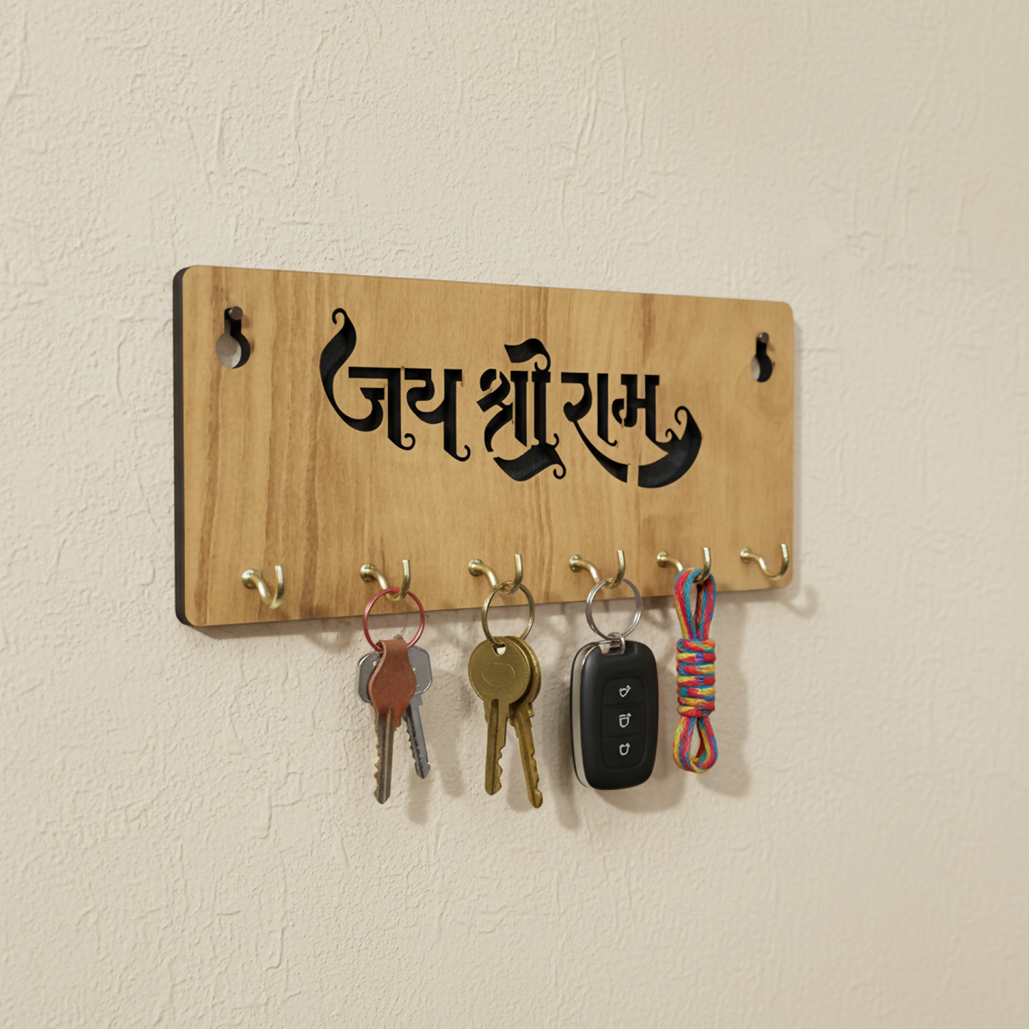 Jay Shree Ram Wooden Key Holder for Wall – Handcrafted MDF Wall Key Organizer | Spiritual Home Décor