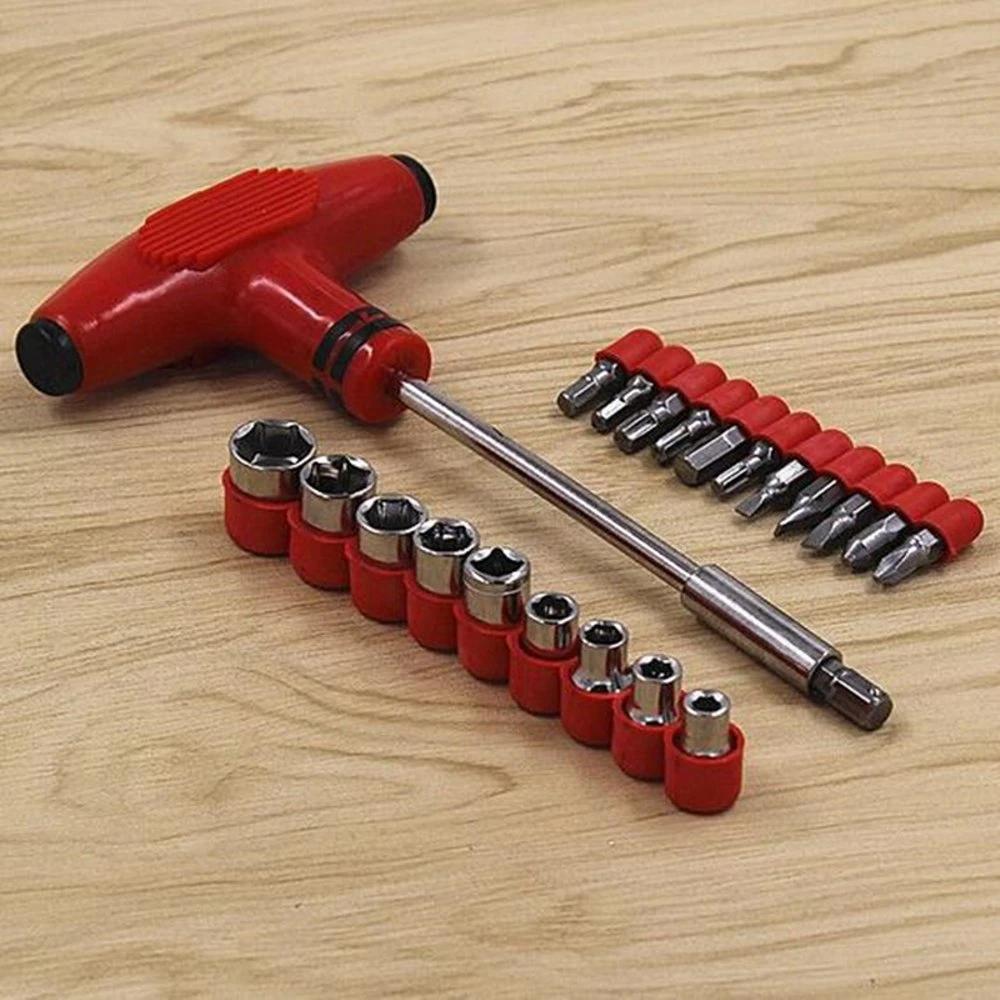 21 pcs T shape screwdriver set Batch Head Ratchet Pawl Socket Spanner hand tools