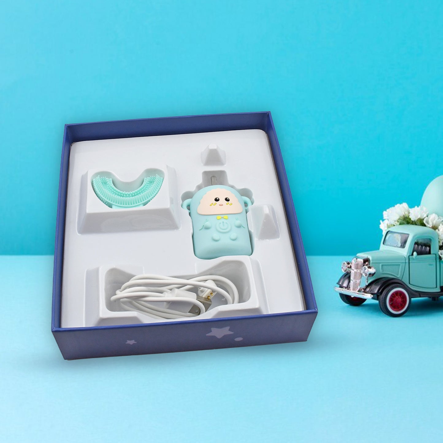 लाइट और म्यूजिक के साथ इलेक्ट्रिक टूथब्रश, बच्चों के लिए यू-आकार का 360° यूएसबी रिचार्जेबल प्लास्टिक स्वचालित टूथब्रश पोर्टेबल एडजस्टेबल क्लीनिंग व्हाइटनिंग टूथब्रश यूएसबी चार्जिंग फंक्शन के साथ प्लास्टिक + ABS बच्चों के लिए