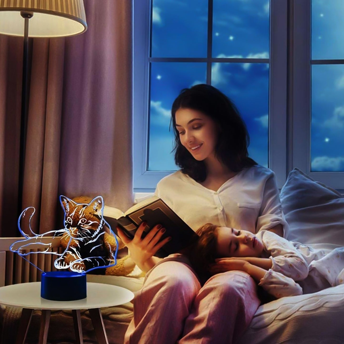 3D Illusion Multicolor Changing LED Night Lamp with Cat Design