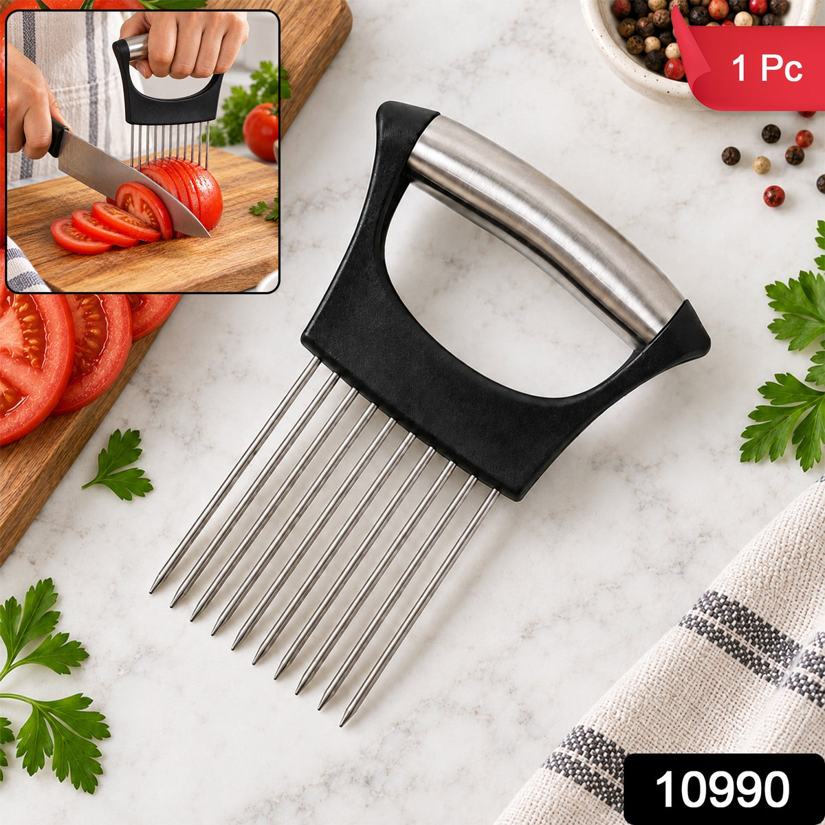 Tomato Slicer Holder, Stainless Steel Prong Holder for Even Tomato Slices (1 Pc)