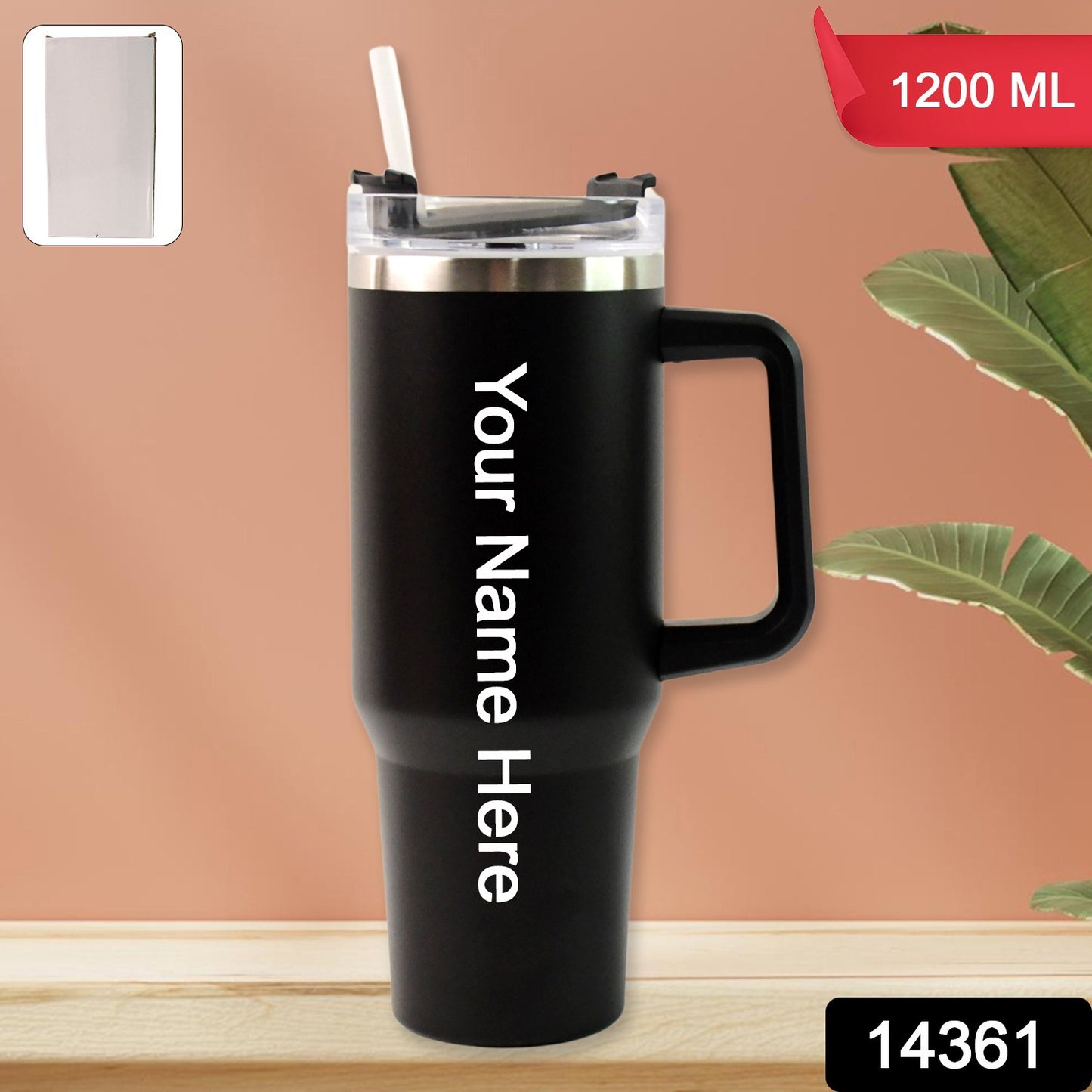 Customize / personalized Black Extra Large Insulated Travel Mug (1200ML - 1 Pc)