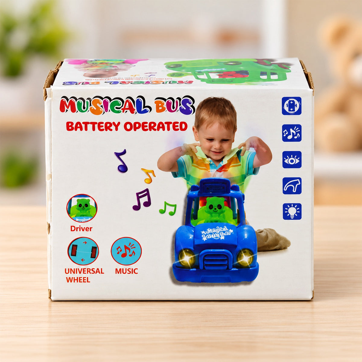 Musical School Bus Toy for Kids with Lights, Bump and Go Play Vehicle (1 Pc)