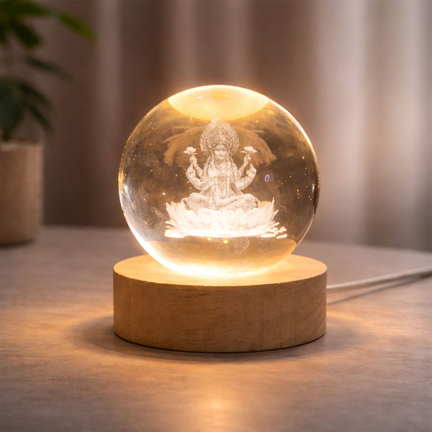 Engraved crystal ball table lamp