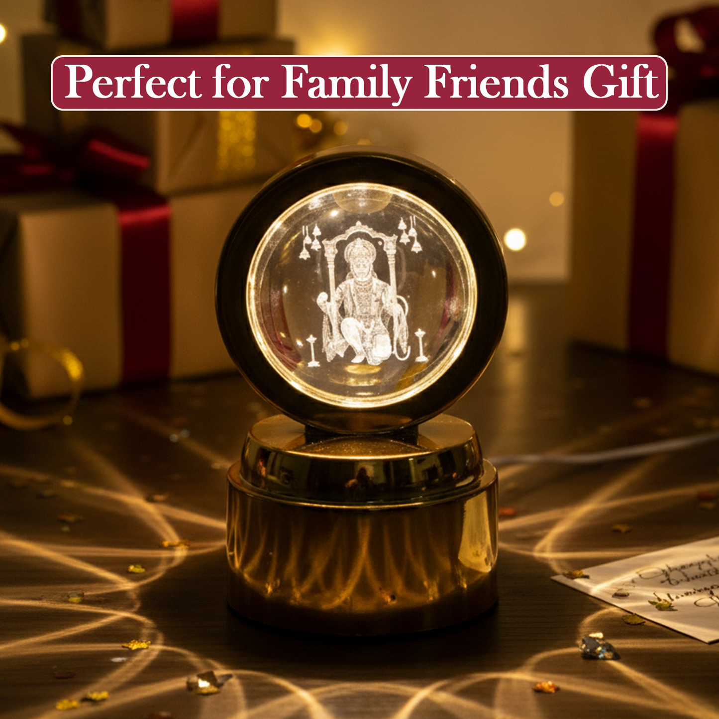 Bajrang Bali 3D Crystal Ball Night Light with LED Illumination (1 Pc)