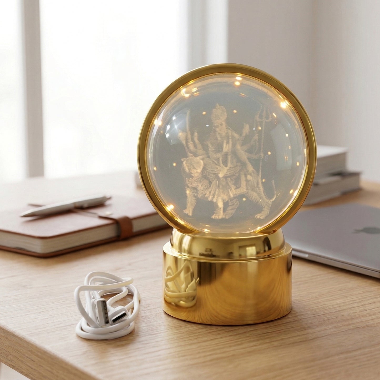 3D Crystal Ball LED Decorative Night Lamp with Goddess Design (1 Pc)