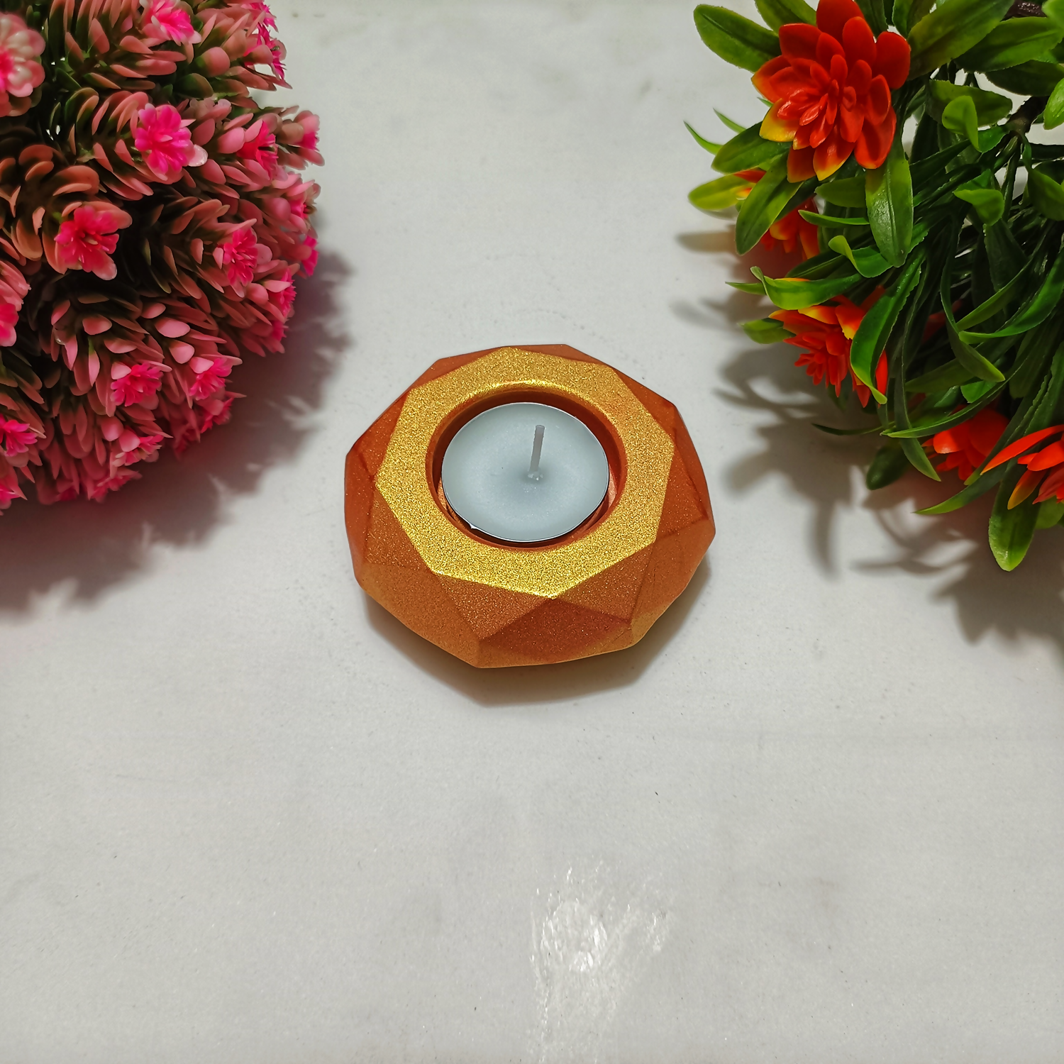 Handmade Diamond Diya – Rose Gold| Layered Tealight Holder for Diwali, Pooja & Home Décor | Unique Festival Gift Item