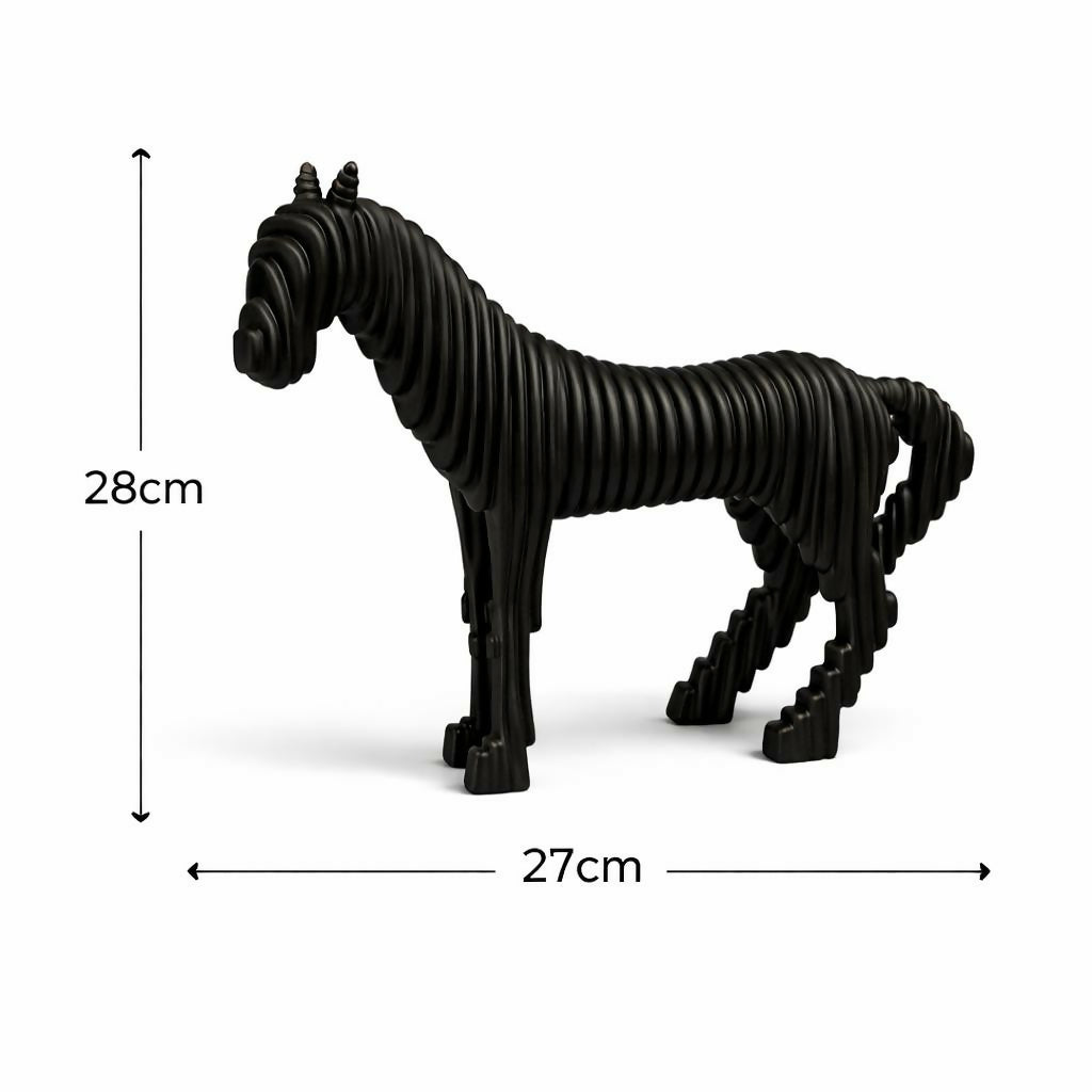 Decorative abstract horse sculpture in home setting
