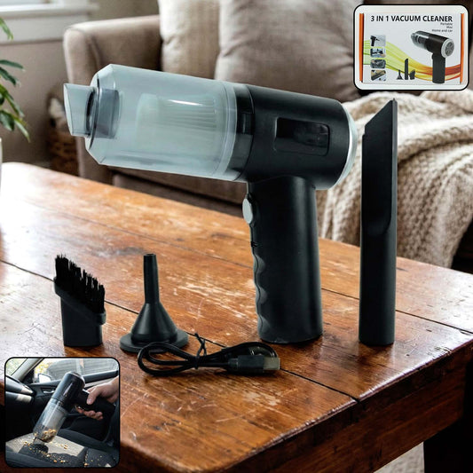 3 in 1 Mini Car Vacuum – Wireless, Rechargeable, Blower & Dust Cleaner for Car & Home
