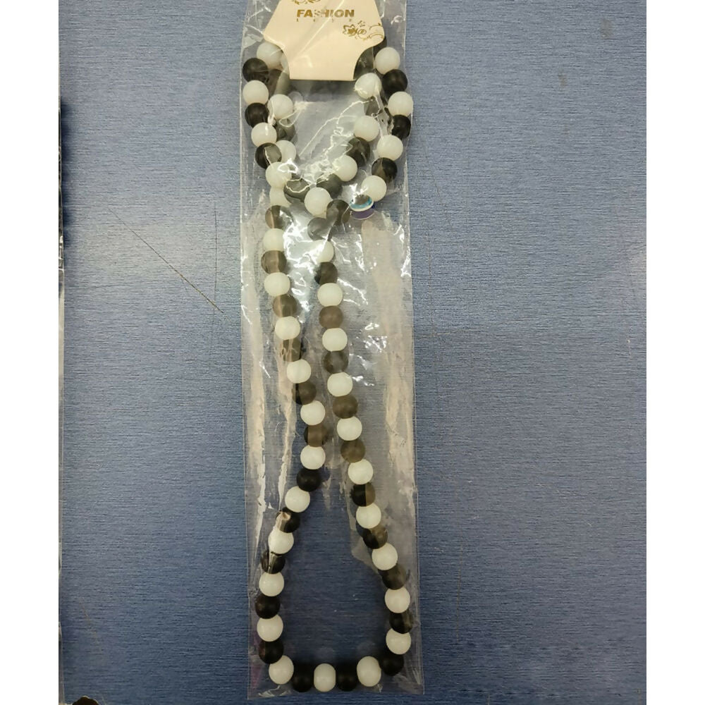 Black & White Beads Necklace & Evil Eye Bracelet Combo