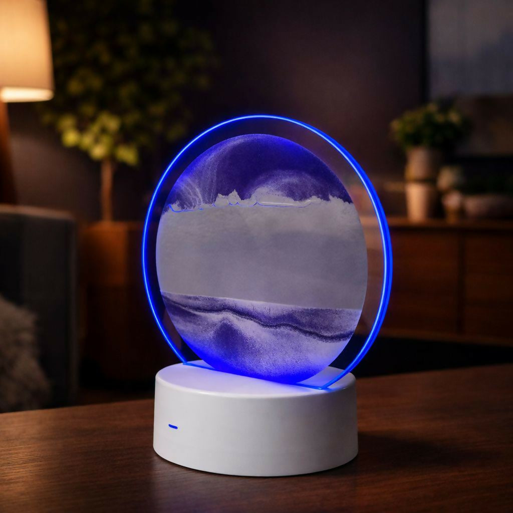 LED Round Static Purple Sand Art Lamp | Ambient Decorative Night Light Décor