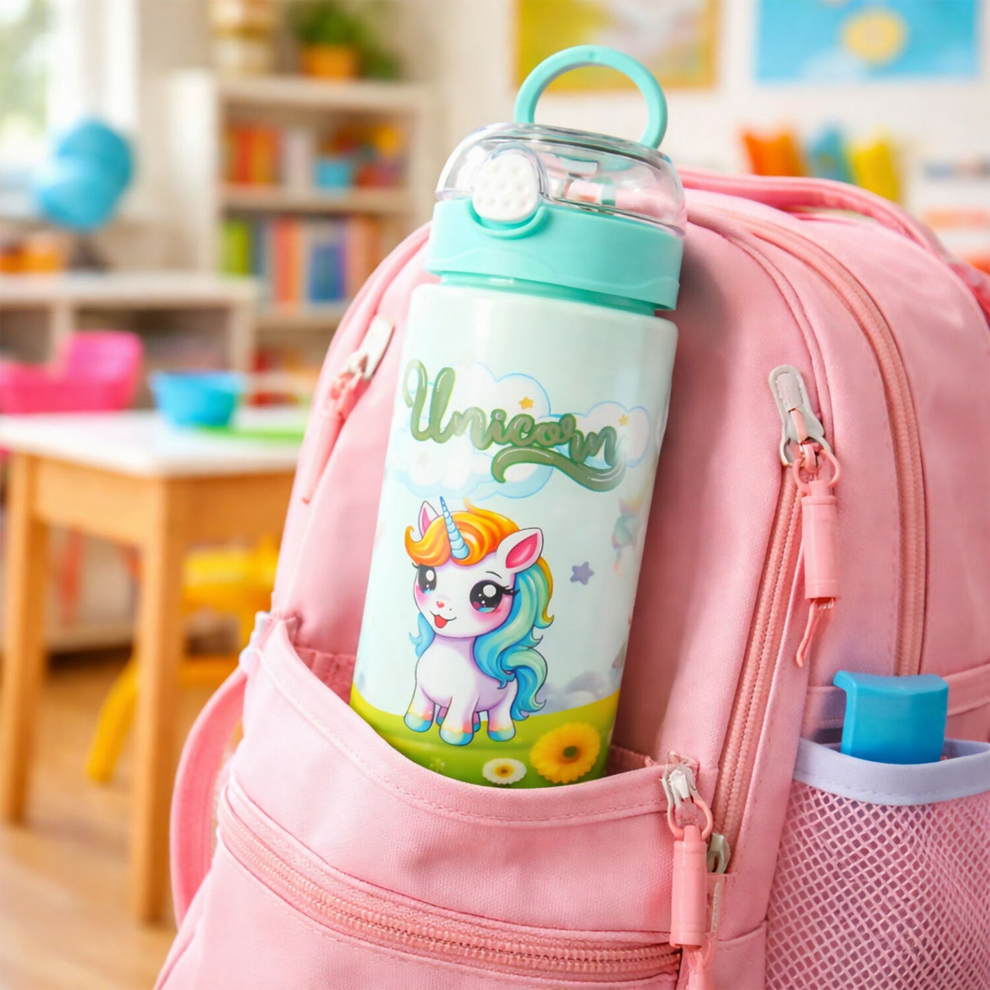 Kids unicorn Water Bottle with Straw Leak Proof BPA Free Sipper (900 Ml)