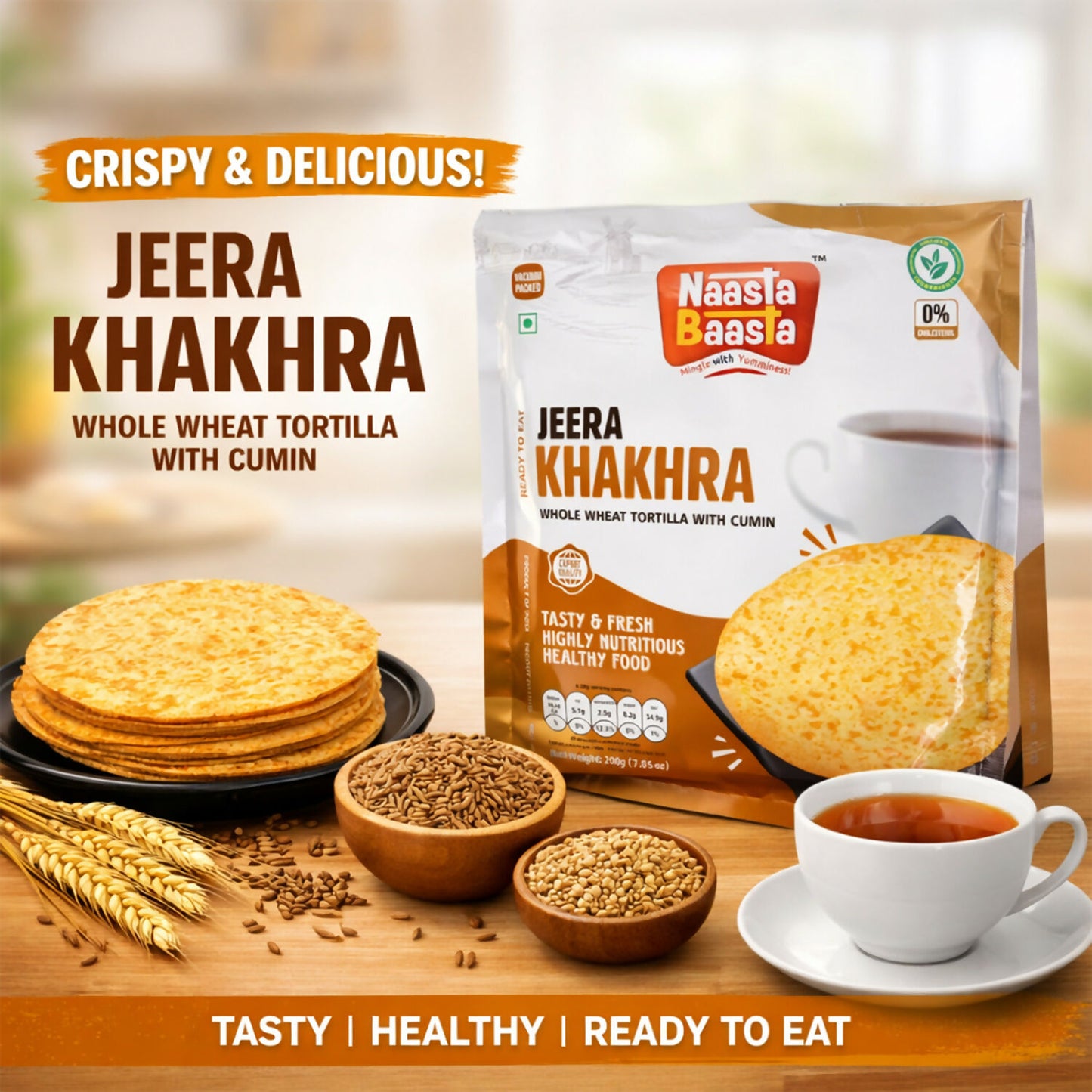 Naasta Baasta Jeera Khakhra Whole Wheat Tortilla with Cumin Crispy & Delicious Ready to Eat Snack(200gm)
