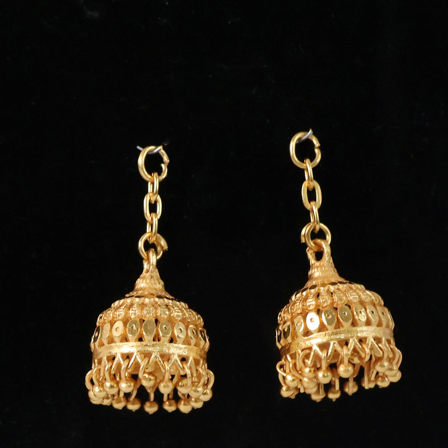 Traditional Gold-Finish Pearl Drop Jhumka with Classic Dome Design