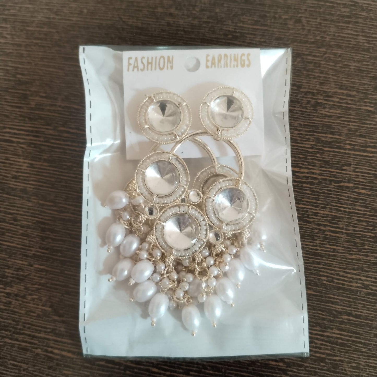 White Kundan & Pearl Drop Traditional Chandbali Earrings