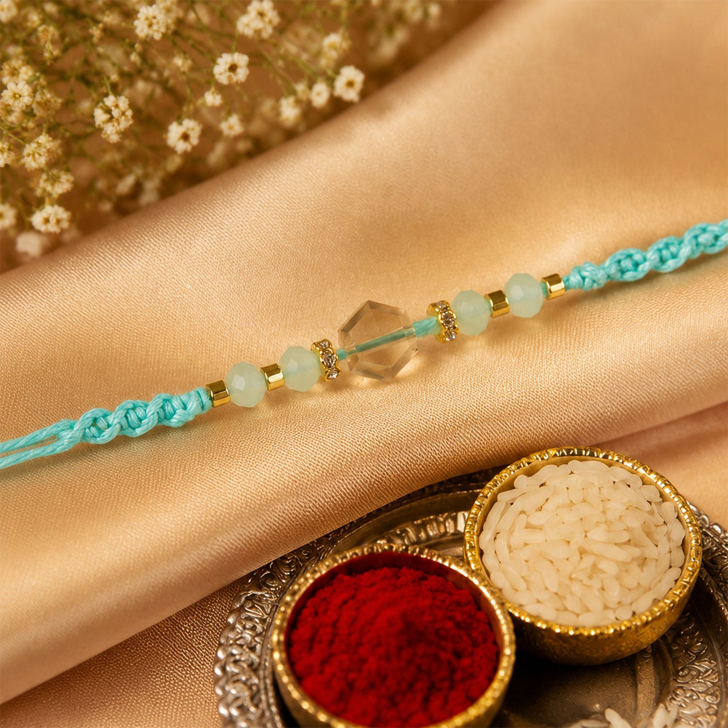 Premium Sparkle Designer Rakhi with Pearl Detail, Stone Centre and Gift Ready Style
