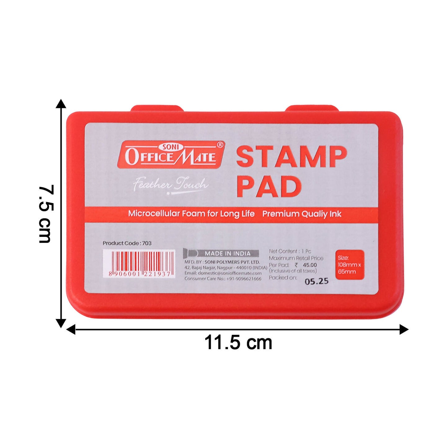 OfficeMate Red Stamp Pad – Premium Microcellular Foam, Long-Life Ink (108×65 mm)