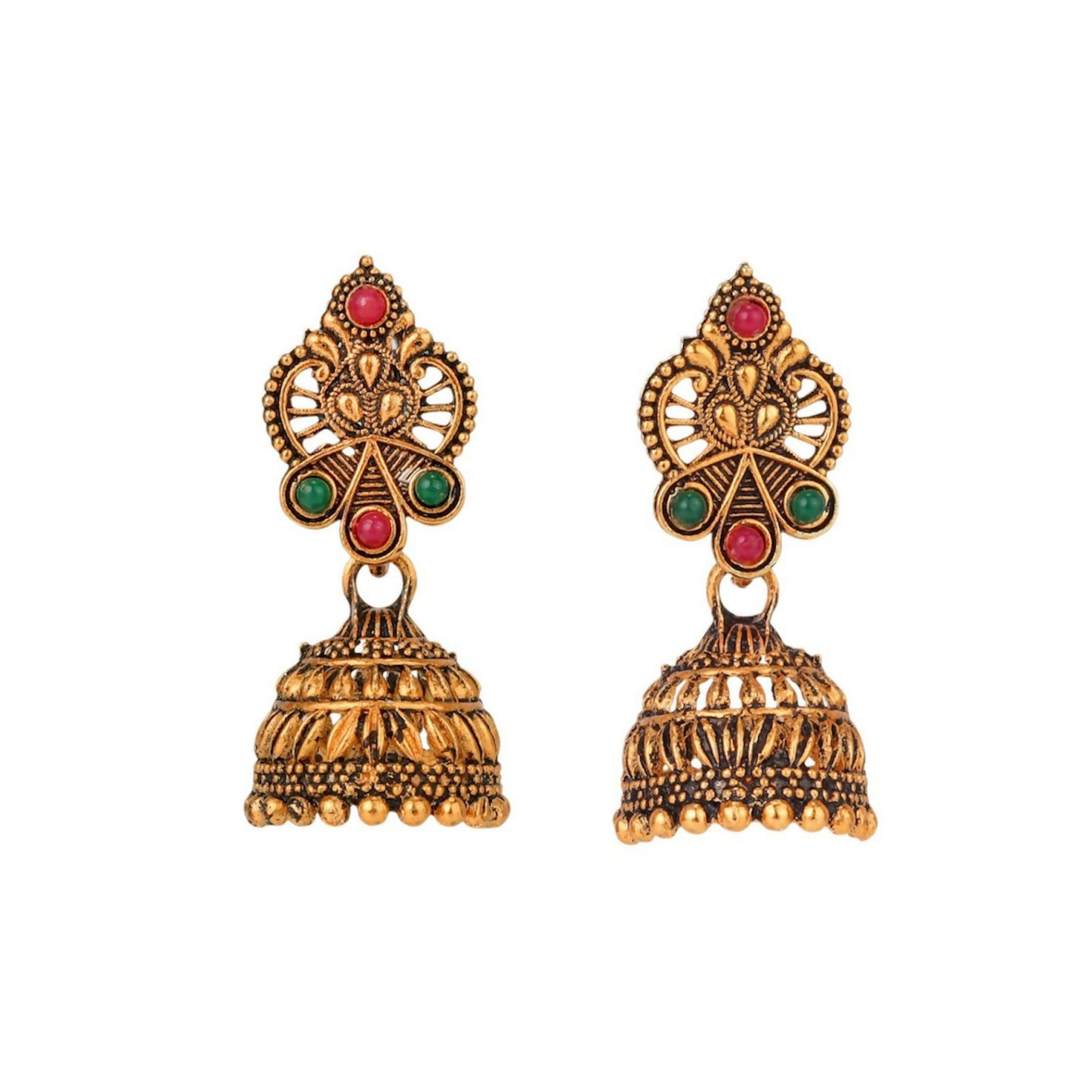 Traditional Antique Gold-Plated Temple Jhumka Earrings Combo Set for Women & Girls (Set of 5)