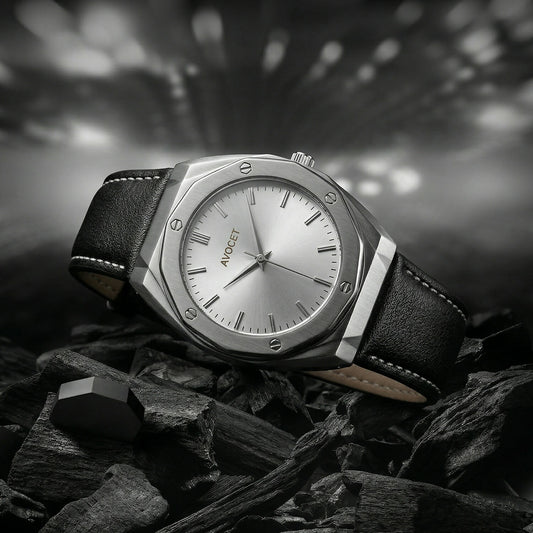 Premium Octagonal Silver Dial Analog Wrist Watch with Leather Strap for Men