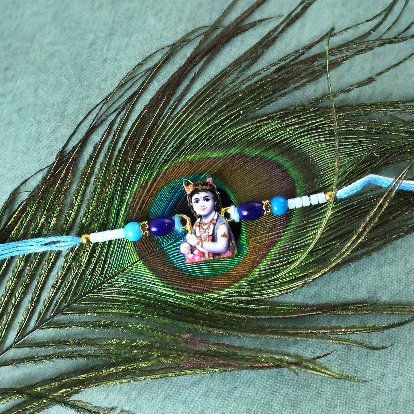 Lord Krishna Rakhi for Raksha Bandhan with Beads Design (5pcs)