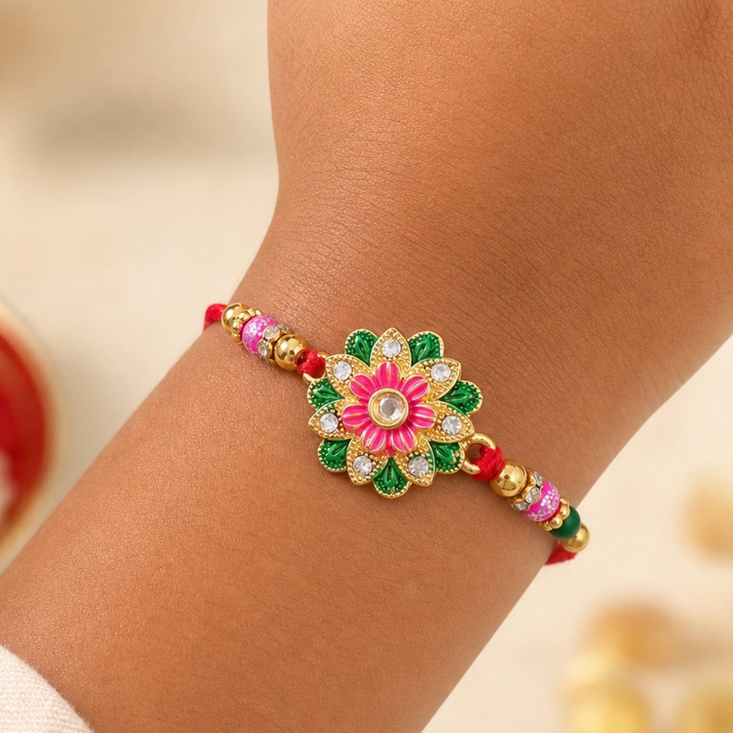 Floral Stone Work Designer Rakhi for Raksha Bandhan Special Wear (10pcs)