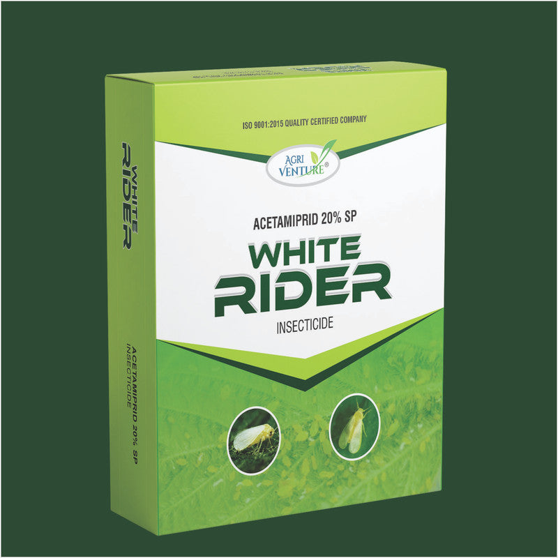 AgriVenture WHITE RIDER ( Acetamiprid 20% SP )Insecticide, Used For The Control Of Sucking Pests Like White Fly, Aphid And Jassids(100Gm,250Gm)