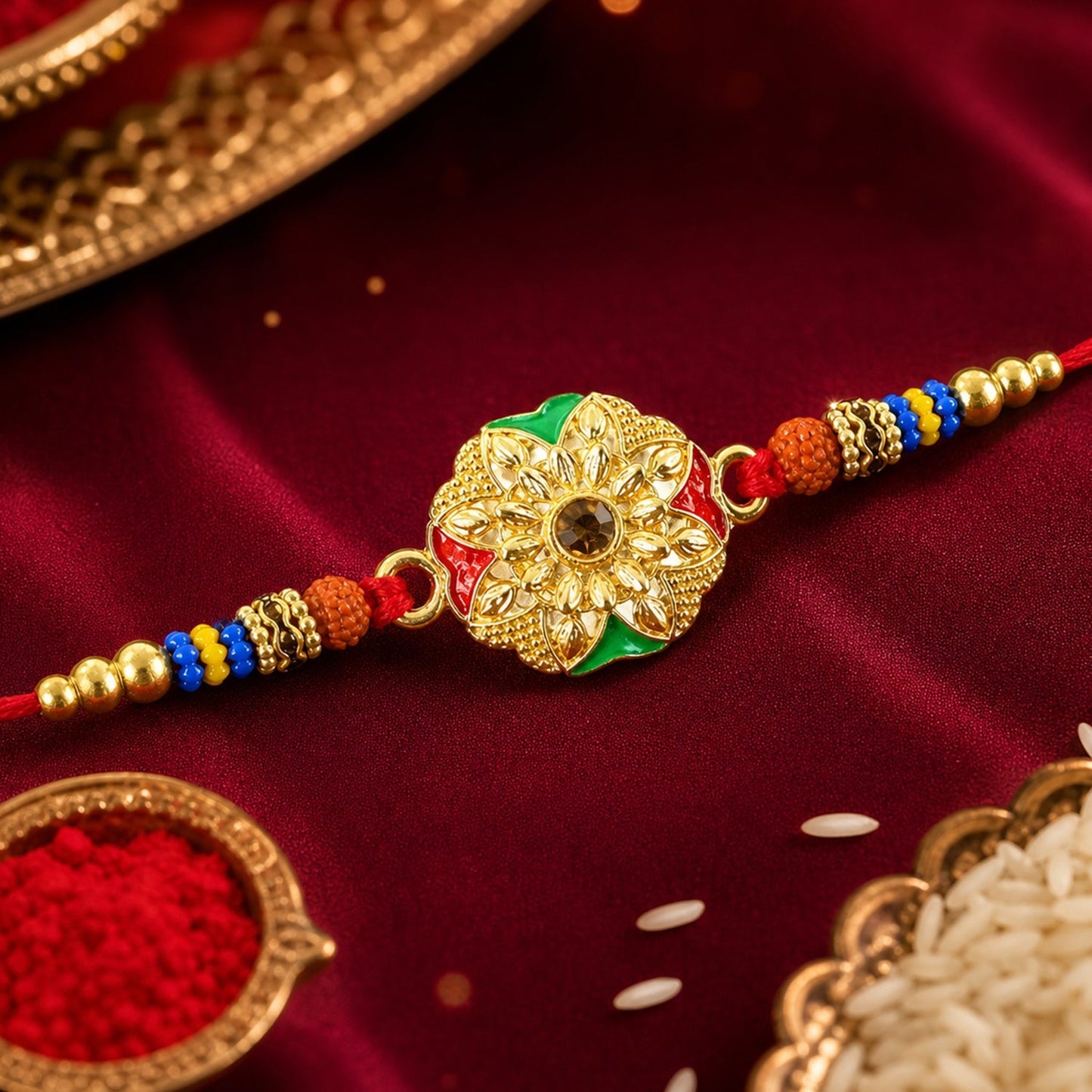 Floral Kundan Stone Designer Rakhi Set for Raksha Bandhan Special (10pcs)