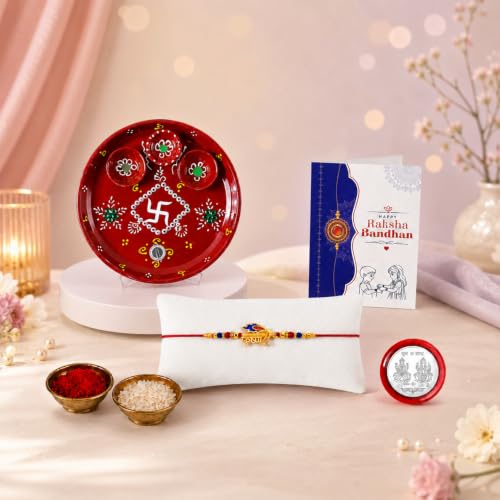 Krishna Rakhi Combo - Raksha Bandhan Gift with Decorated Pooja Thali, Pack of 5 for Bhaiya