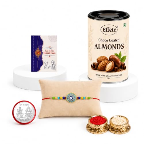 Evil Eye Rakhi Combo - Raksha Bandhan Gift with Choco Almonds 96gm, Pack of 5 | Rakhi Gift