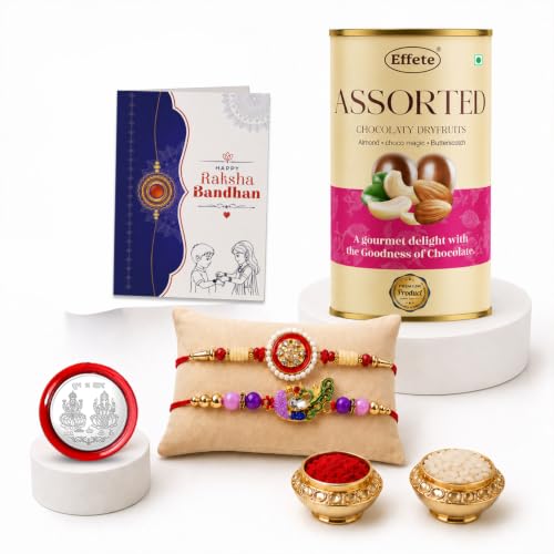 Round, Peacock Rakhi Combo - Raksha Bandhan Gift with Choco Emperor, Pack of 6 for Bhaiya