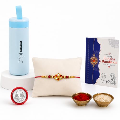 Flower Rakhi Combo - Raksha Bandhan Gift with Kids Water Bottle 400ml, Pack of 5