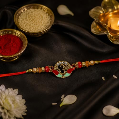 Om, Flower Rakhi Combo - Raksha Bandhan Gift with SS Water Bottle 500ml, Pack of 7