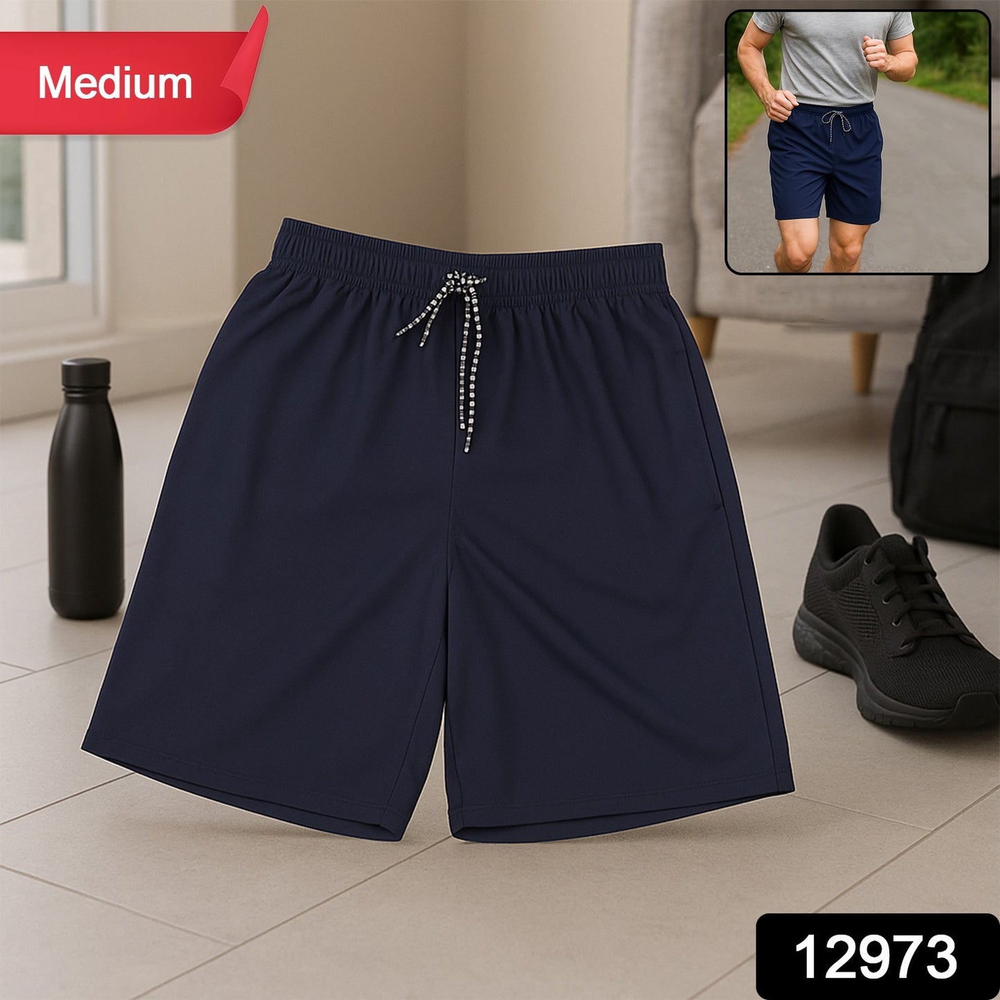 Men’s Sports Shorts with Side Stripe (Medium, 1 Pc)