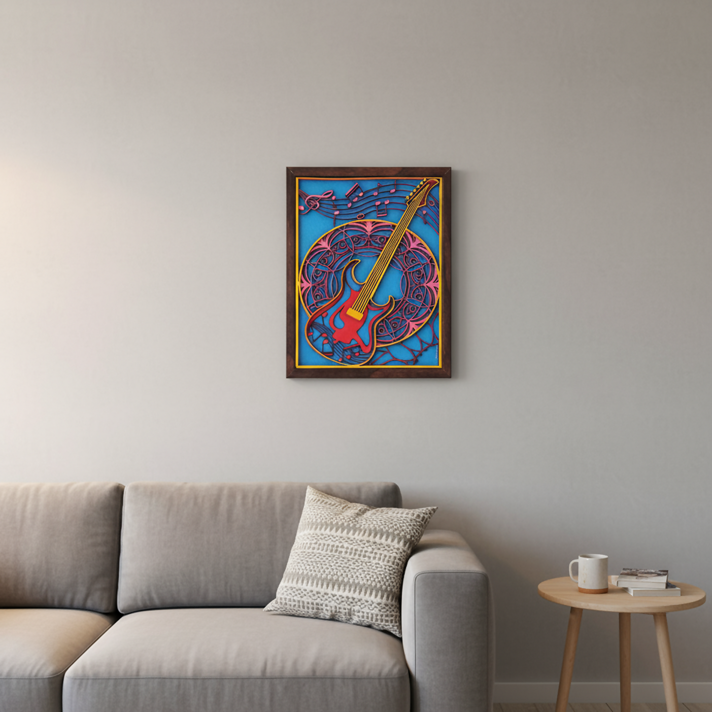 Handcrafted Multi-Layer Wooden Guitar Wall Art – 3D Musical Frame | Artistic Home Decor | Handmade Music Lover’s Wall Hanging for Living Room & Studio