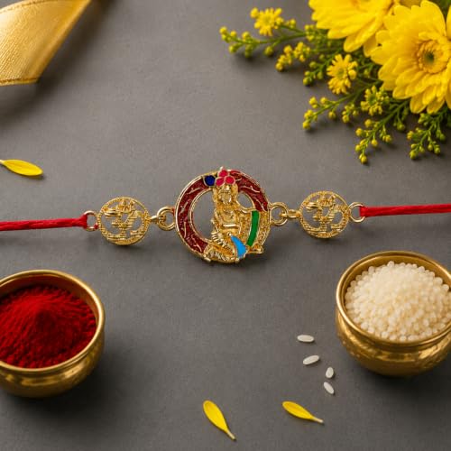 Om, Flower Rakhi Combo - Raksha Bandhan Gift with SS Water Bottle 500ml, Pack of 7