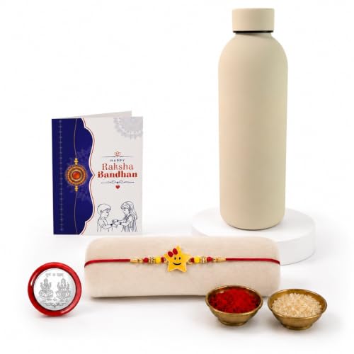 Kids Rakhi Combo - Raksha Bandhan Gift with SS Water Bottle 500ml, Pack of 5 | Rakhi Gift