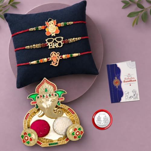 Rakhi for Brother with Ganesh Pooja Thali - Rakshabandhan Gift Set, Pack of 7