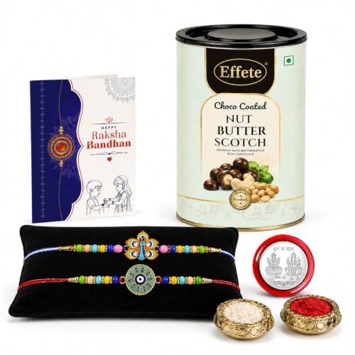 Peacock Rakhi Combo - Raksha Bandhan Gift with Choco Butterscotch 96gm, Pack of 6