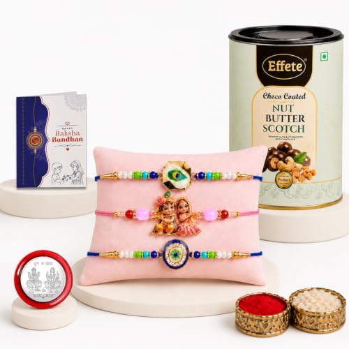 Peacock Rakhi Combo - Raksha Bandhan Gift with Choco Butterscotch 96gm, Pack of 7