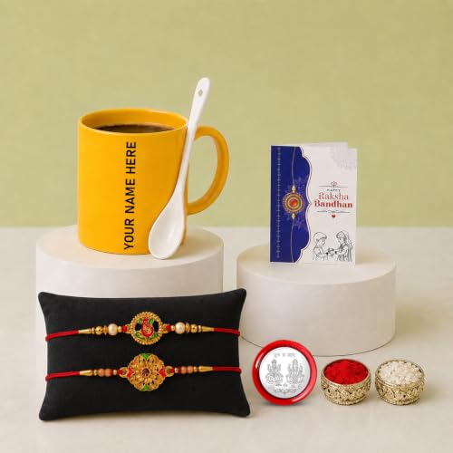 Ganesha Rakhi for Brother with Mug with Spoon - Rakshabandhan Gift Set, Pack of 6