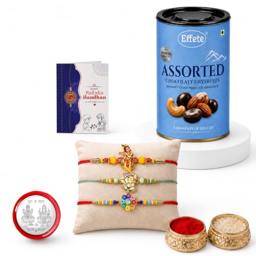 Krishna, Flower Rakhi Combo - Raksha Bandhan Gift with Assorted Choco 96gm, Pack of 7
