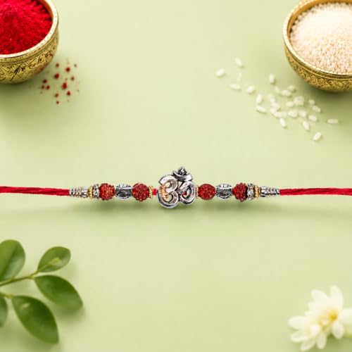 Om, Lord Ganesha Rakhi Combo - Raksha Bandhan Gift with Leaf Shape Pooja Thali, Pack of 6