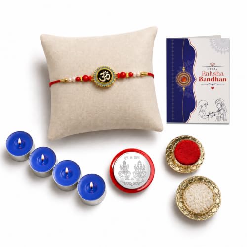 Om Rakhi Combo - Raksha Bandhan Gift with Tealight Candles 4pcs, Pack of 5 | Rakhi Gift
