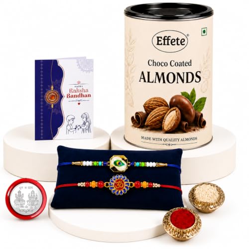 Peacock, Om Rakhi Combo - Raksha Bandhan Gift with Choco Almonds 96gm, Pack of 6