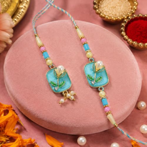 Multicolor Rakhi for Brother with Pooja Thali - Raksha Bandhan Gift, Pack of 7