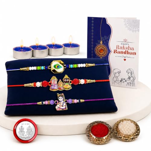Square, Jagannath Rakhi Combo - Raksha Bandhan Gift with Tealight Candles 4pcs, Pack of 7