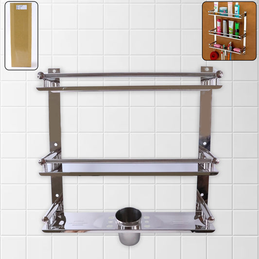 Stainless Steel 6 In 1 Multipurpose Bathroom Shelves Rack (15Inch)