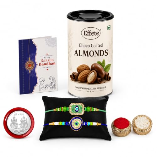Evil Eye Rakhi Combo - Raksha Bandhan Gift with Choco Almonds 96gm, Pack of 6 | Rakhi Gift