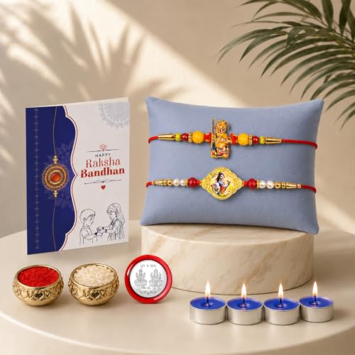 Ganesha, Krishna Rakhi Combo - Raksha Bandhan Gift with Tealight Candles 4pcs, Pack of 6