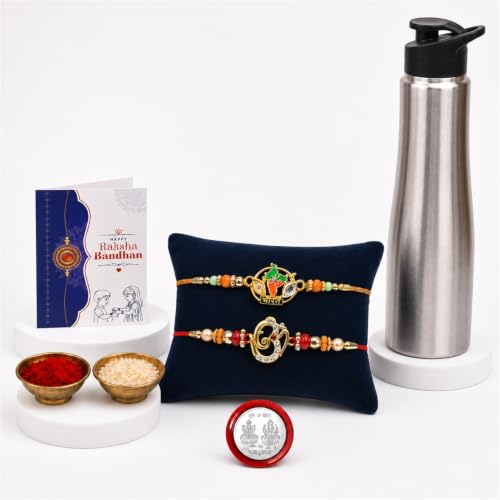 Bharat Tiranga Rakhi Combo - Raksha Bandhan Gift with SS Water Bottle 1000ml, Pack of 6